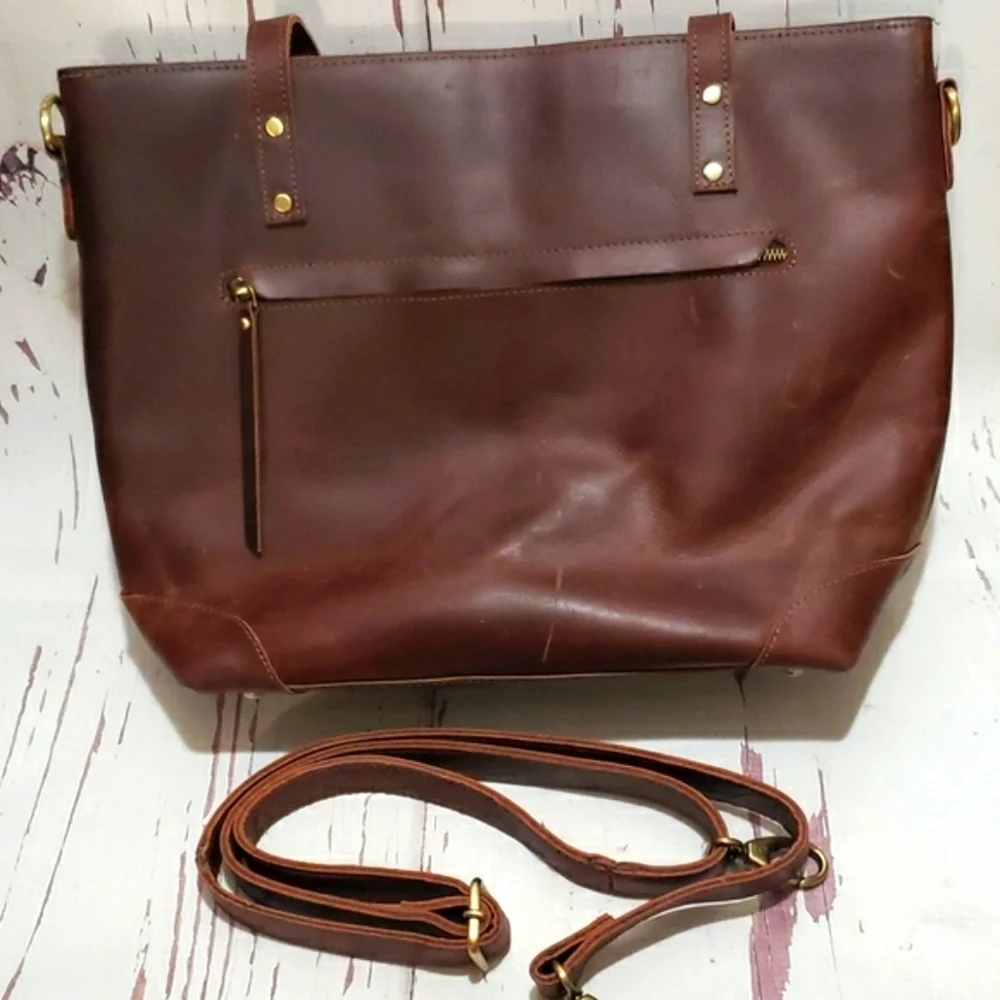 Distress brown leather laptop office work  school messenger bag